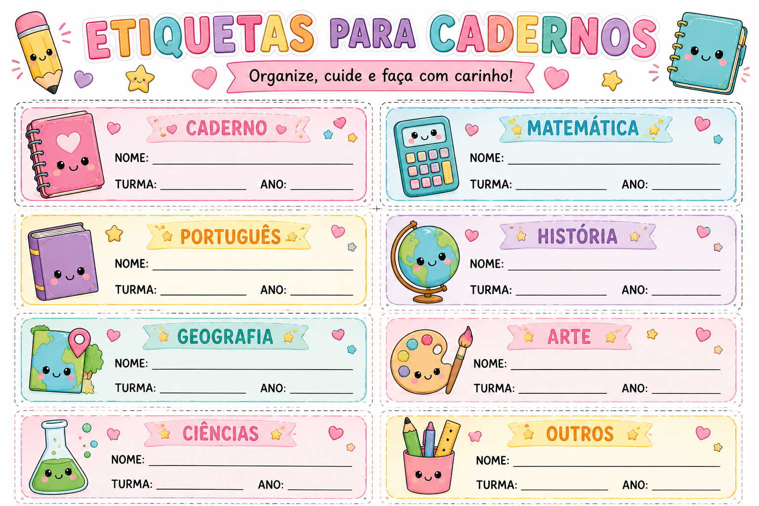 Etiquetas para cadernos